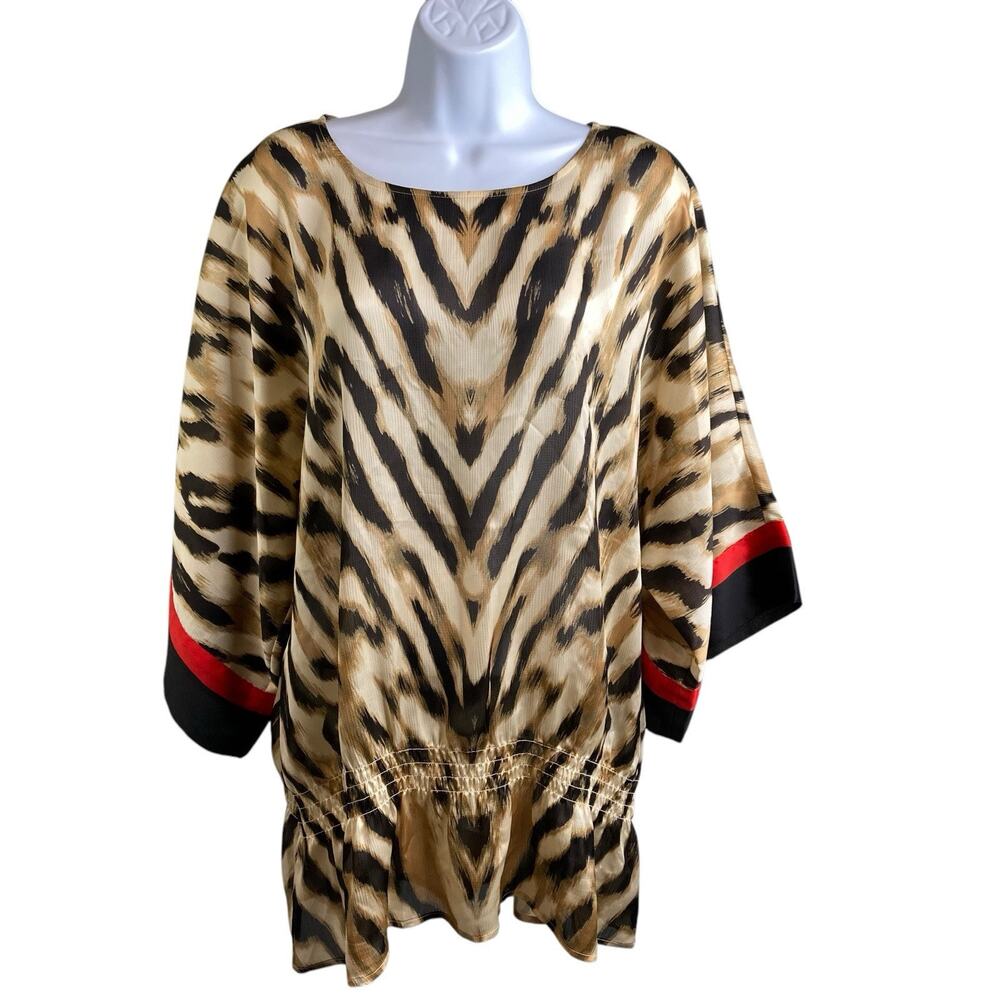 Chico’s Brown Animal Print Blouse Size 3 XL Flowy Mob Wife Statement Vegas Glam